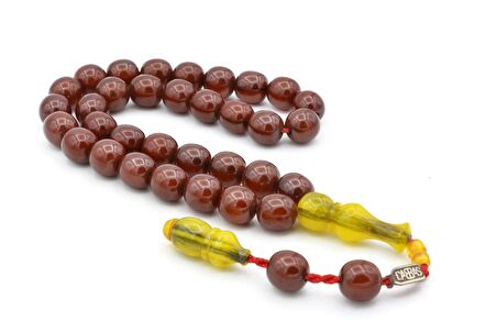 Dabbas Usta İmzalı Fıçı Kesim Kahverengi Sıkma Kehribar Tesbih 