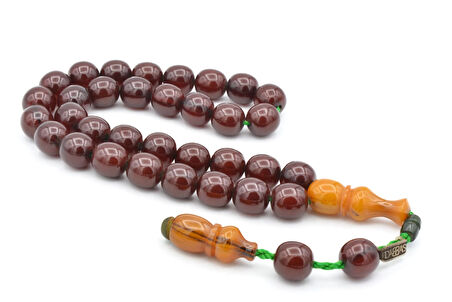 Dabbas Usta İmzalı Fıçı Kesim Kahverengi Sıkma Kehribar Tesbih 