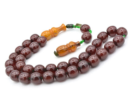 Dabbas Usta İmzalı Fıçı Kesim Kahverengi Sıkma Kehribar Tesbih 