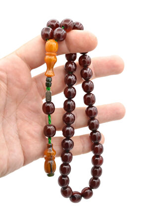 Dabbas Usta İmzalı Fıçı Kesim Kahverengi Sıkma Kehribar Tesbih 