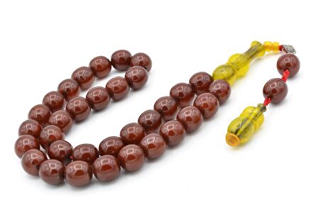 Dabbas Usta İmzalı Fıçı Kesim Kahverengi Sıkma Kehribar Tesbih 