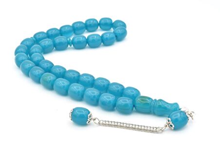 Gümüş Kaplama Kamçılı Fıçı Kesim Mavi Katalin Tesbih İri Boy