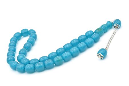 Gümüş Kaplama Kamçılı Fıçı Kesim Mavi Katalin Tesbih İri Boy