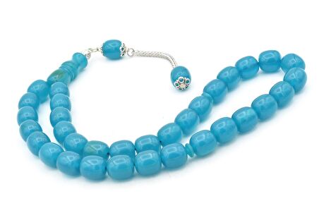 Gümüş Kaplama Kamçılı Fıçı Kesim Mavi Katalin Tesbih İri Boy