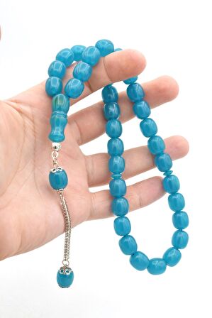 Gümüş Kaplama Kamçılı Fıçı Kesim Mavi Katalin Tesbih İri Boy