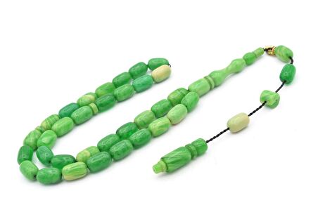 Hakkı Usta İmzalı Kapsül Kesim Bilek Boy Yeşil Sıkma Kehribar Tesbih