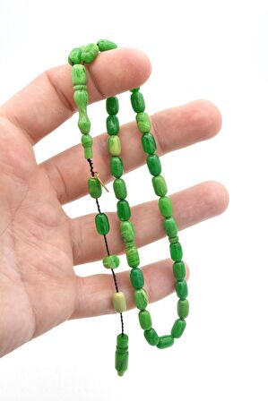 Hakkı Usta İmzalı Kapsül Kesim Bilek Boy Yeşil Sıkma Kehribar Tesbih