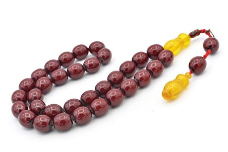 Dabbas İmzalı Beyzi Kesim Bordo Sıkma Kehribar Tesbih İri Boy