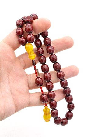 Dabbas İmzalı Beyzi Kesim Bordo Sıkma Kehribar Tesbih İri Boy
