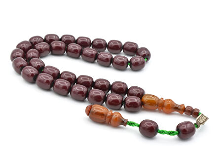 Dabbas İmzalı Beyzi Kesim Bordo Sıkma Kehribar Tesbih 001