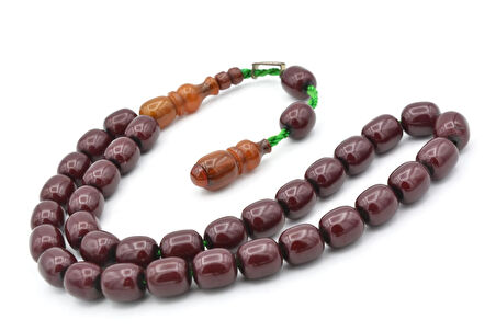 Dabbas İmzalı Beyzi Kesim Bordo Sıkma Kehribar Tesbih 001