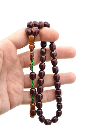 Dabbas İmzalı Beyzi Kesim Bordo Sıkma Kehribar Tesbih 001