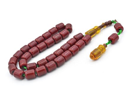 Dabbas İmzalı Kapsül Kesim Bordo Sıkma Kehribar Tesbih 002