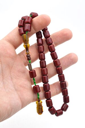 Dabbas İmzalı Kapsül Kesim Bordo Sıkma Kehribar Tesbih 002