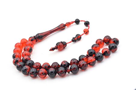 Usta İşi Sistemli Sığırcık Kesim Kırmızı Siyah Uçak Camı Tesbih