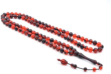 Usta İşi Sistemli Sığırcık Kesim 99 luk Kırmızı Siyah Uçak Camı Tesbih