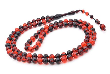 Usta İşi Sistemli Sığırcık Kesim 99 luk Kırmızı Siyah Uçak Camı Tesbih