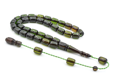 Ebu Sırr İmzalı Kapsül Kesim Yeşil Sıkma Kehribar Tesbih 