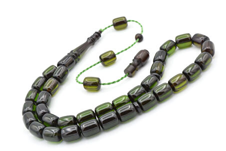 Ebu Sırr İmzalı Kapsül Kesim Yeşil Sıkma Kehribar Tesbih 