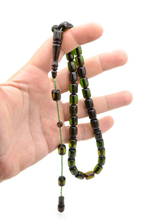 Ebu Sırr İmzalı Kapsül Kesim Yeşil Sıkma Kehribar Tesbih 