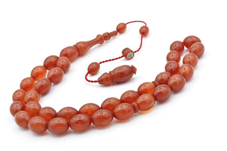 Ahmet Damar İmzalı Hareli Turuncu Sıkma Kehribar Tesbih