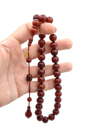 Hakkı Usta İmzalı Turuncu Vietnam Sıkma Kehribar Tesbih