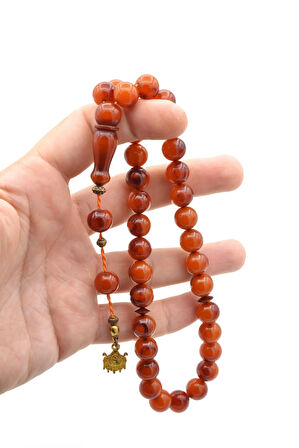 Sistemli Küre Kesim İri Boy Turuncu Sıkma Kehribar Tesbih