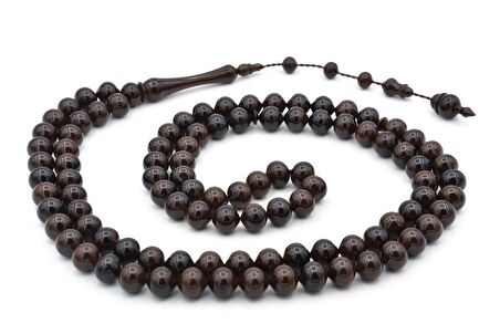 Sistemli Sığırcık Kesim 99 luk Koyu Kahve Uçak Camı Tesbih