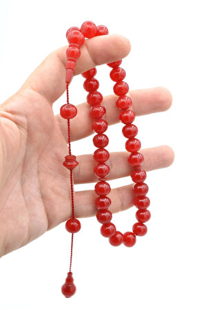 Usta İşi Sistemli Basık Küre Kesim Vişne Rengi Sıkma Kehribar Tesbih