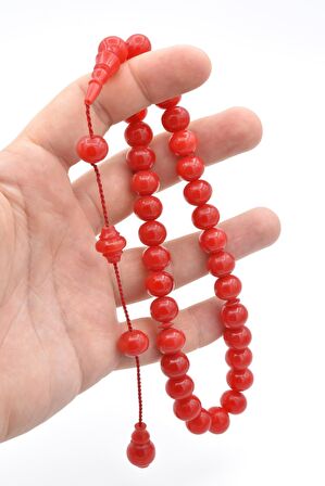 Usta İşi Sistemli Basık Küre Kesim Vişne Rengi Sıkma Kehribar Tesbih