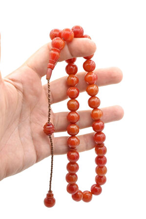 Usta İşi Sistemli Küre Kesim İri Boy Turuncu Sıkma Kehribar Tesbih