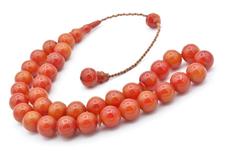 Usta İşi Sistemli Küre Kesim İri Boy Turuncu Sıkma Kehribar Tesbih