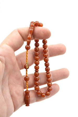 Hakkı Usta İmzalı Küre Kesim Bilek Boy Sarı Sıkma Kehribar Tesbih