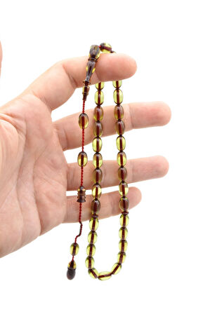 Ahmet Emin Usta İmzalı Badem Kesim Yeşil Sıkma Kehribar Tesbih