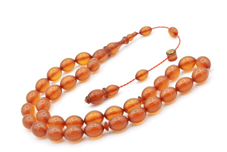 Ayhan Turan İmzalı Beyzi Kesim Sarı Sıkma Kehribar Tesbih