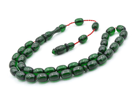 Usta İşi Kapsül Kesim Günlük Boy Yeşil Sıkma Kehribar Tesbih 