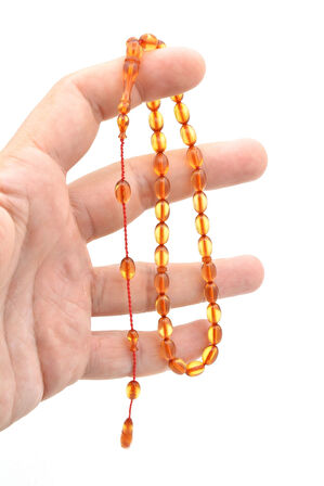 Usta İşi Beyzi Kesim Günlük Boy Şeffaf Sıkma Kehribar Tesbih 