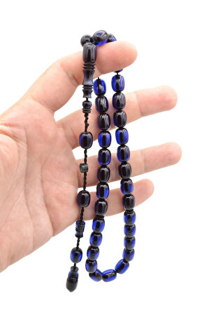 Ebu Sırr İmzalı Tombul Beyzi Kesim İri Boy Lacivert Katalin Tesbih 