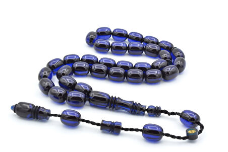 Ebu Sırr İmzalı Tombul Beyzi Kesim İri Boy Lacivert Katalin Tesbih 