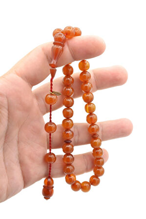 Ebu Sırr İmzalı Küre Kesim Hareli Sarı Sıkma Kehribar Tesbih