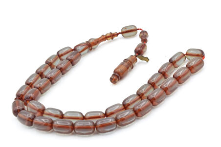 M.Tacir Usta İmzalı Kapsül Kesim Şeffaf Delim Mavi Ateş Kehribar Tesbih 