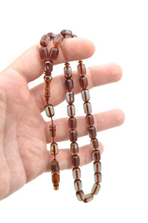 M.Tacir Usta İmzalı Kapsül Kesim Şeffaf Delim Mavi Ateş Kehribar Tesbih 