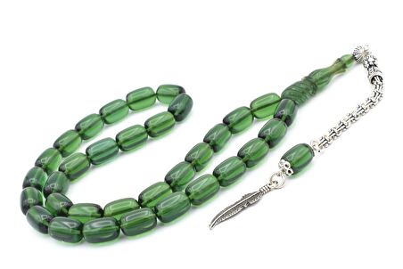 İmamesi Kalem İşçilikli Yeşil Ateş Kehribar Tesbih