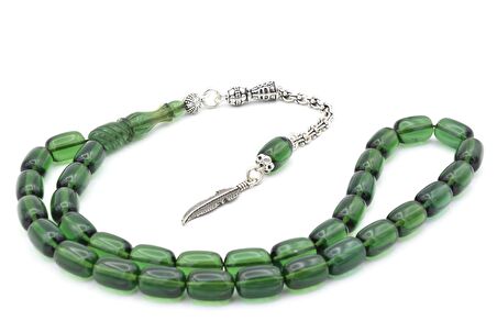 İmamesi Kalem İşçilikli Yeşil Ateş Kehribar Tesbih