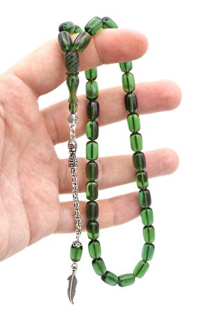 İmamesi Kalem İşçilikli Yeşil Ateş Kehribar Tesbih