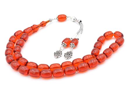 Şeffaf Delim Kapsül Kesim İri Boy Turuncu Ateş Kehribar Tesbih