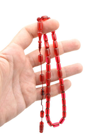 Ahmet Emin Usta İmzalı Neon Pembe Ateş Kehribar Tesbih