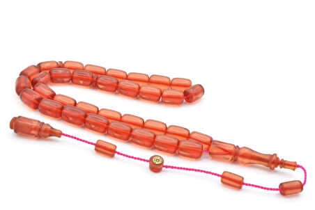 Hikmet Al Said İmzalı Kapsül Kesim Pembe Blok Zar Kehribar Tesbih