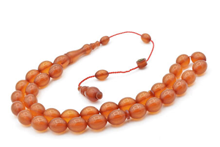 Hikmet Al Said İmzalı Beyzi Kesim Koyu Sarı Sıkma Kehribar Tesbih