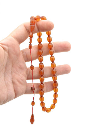 Hikmet Al Said İmzalı Beyzi Kesim Koyu Sarı Sıkma Kehribar Tesbih